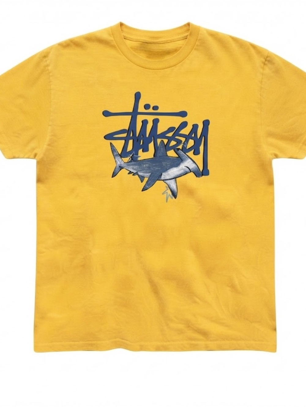 Stussy Hammerhead Shark Graphic Print Gildan T-shirt Yellow Tee